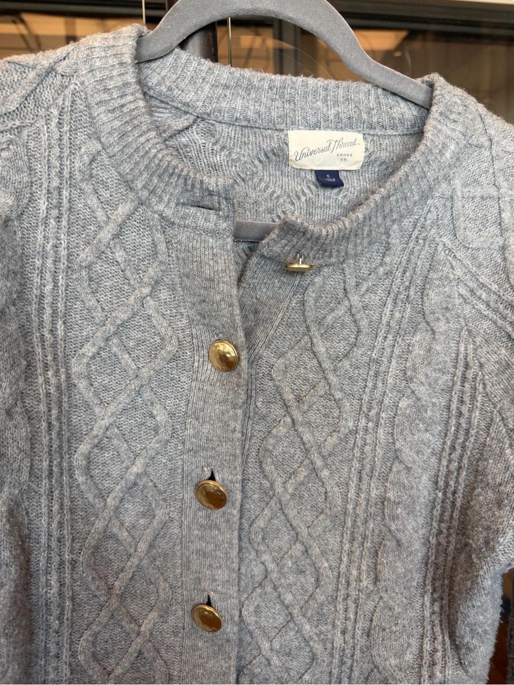 Gray Cable Knit Cardigan with Gold Buttons - Picture 3 of 6